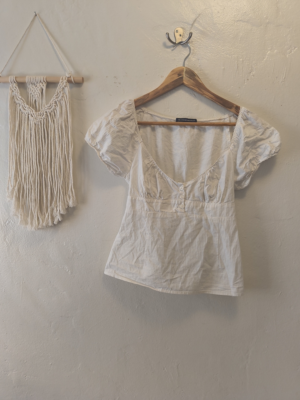 Brandy Melville White Puff Sleeve Lace Trim Blouse - Picture 1 of 9